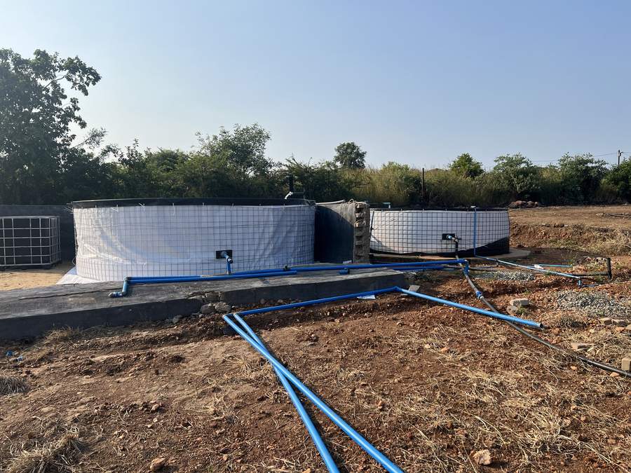 Welded-mesh ponds with plumbing in place